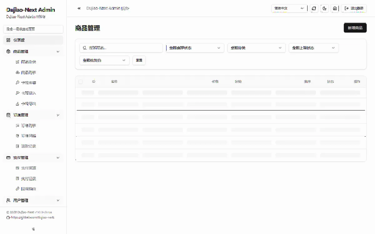 Dujiao-Next 独角数卡 后台商品列表