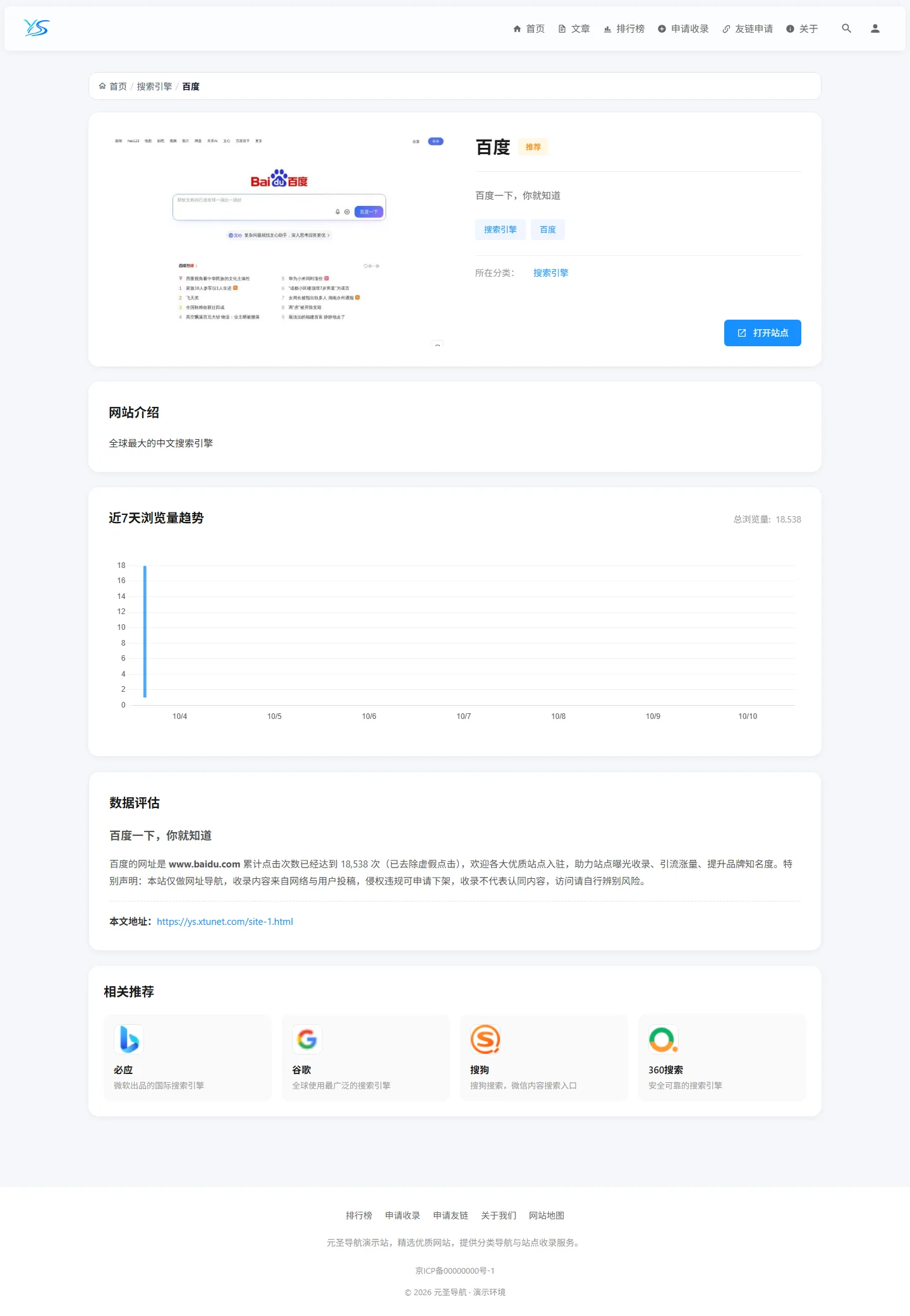元圣网址导航系统 站点详情(浏览量趋势/数据评估)